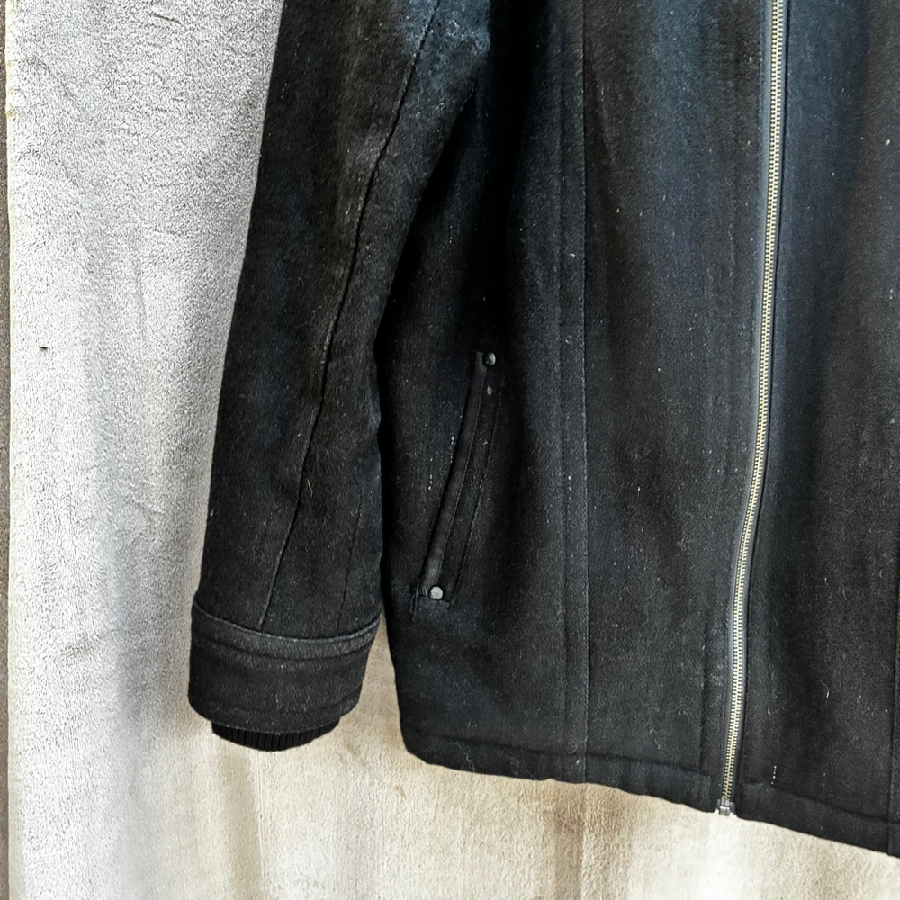 Point Zero Men’s Black Wool Blend Coat Bomber Timeless Classic Winter Warm Layer - Picture 6 of 16
